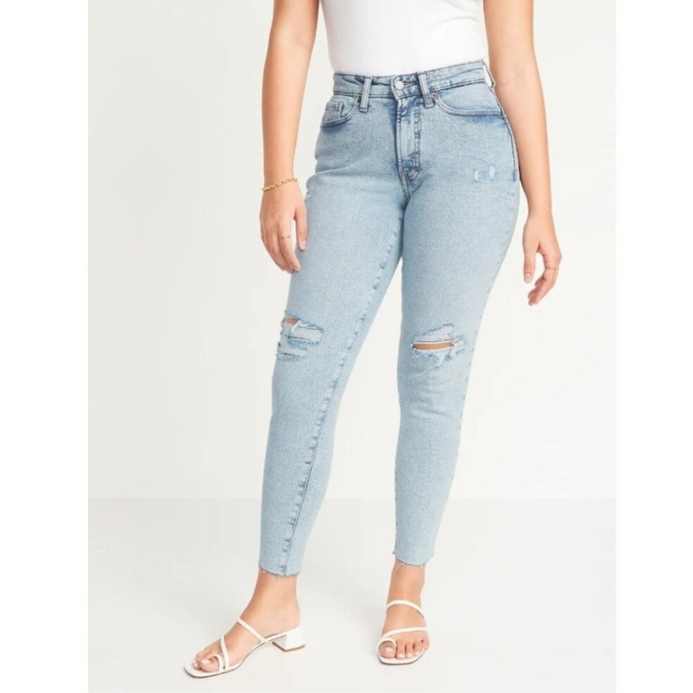 NWOT Old Navy Jeans OG Straight Distressed High Rise Cutoff Denim,light, Sz 4